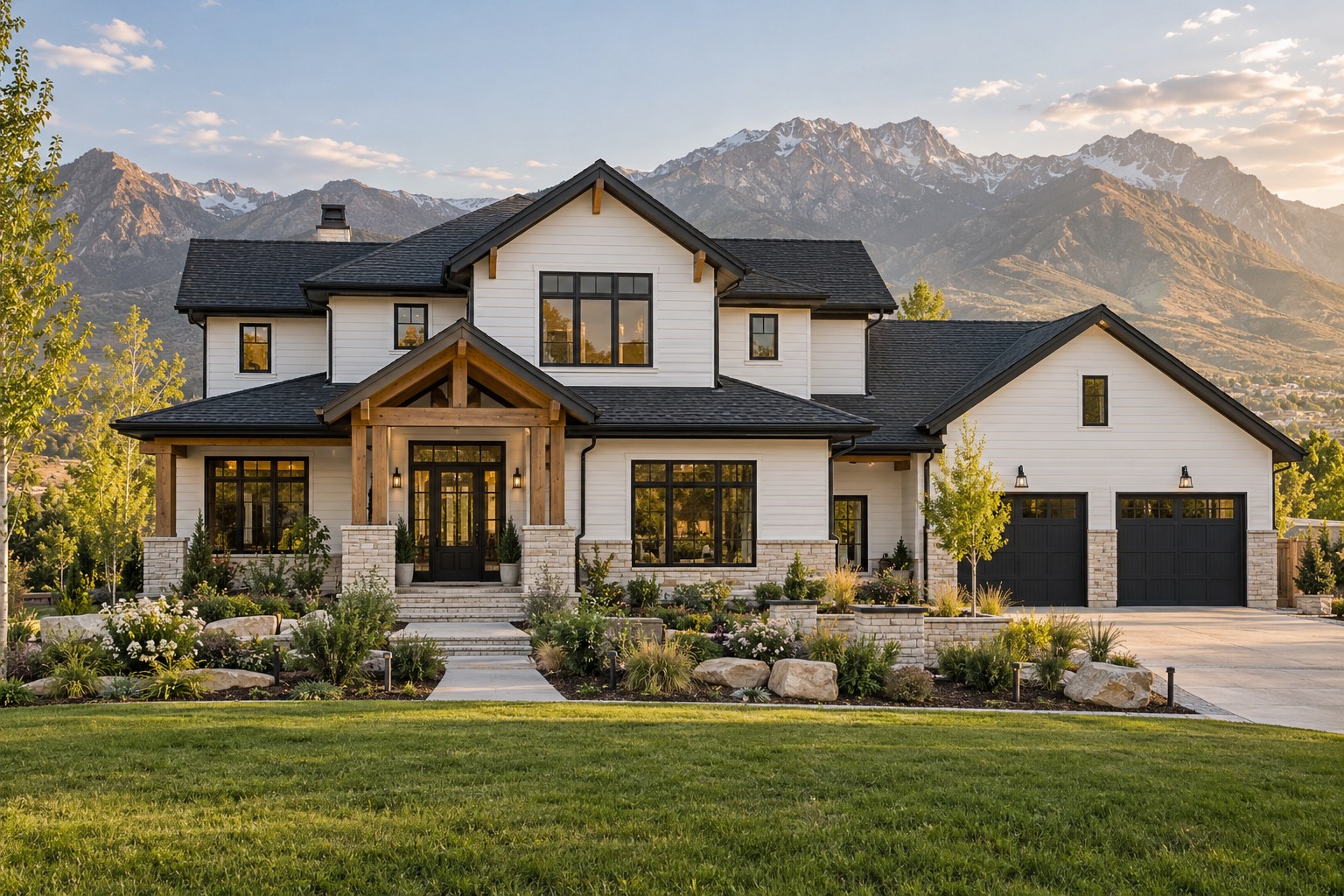 Conceptual craftsman exterior with white siding