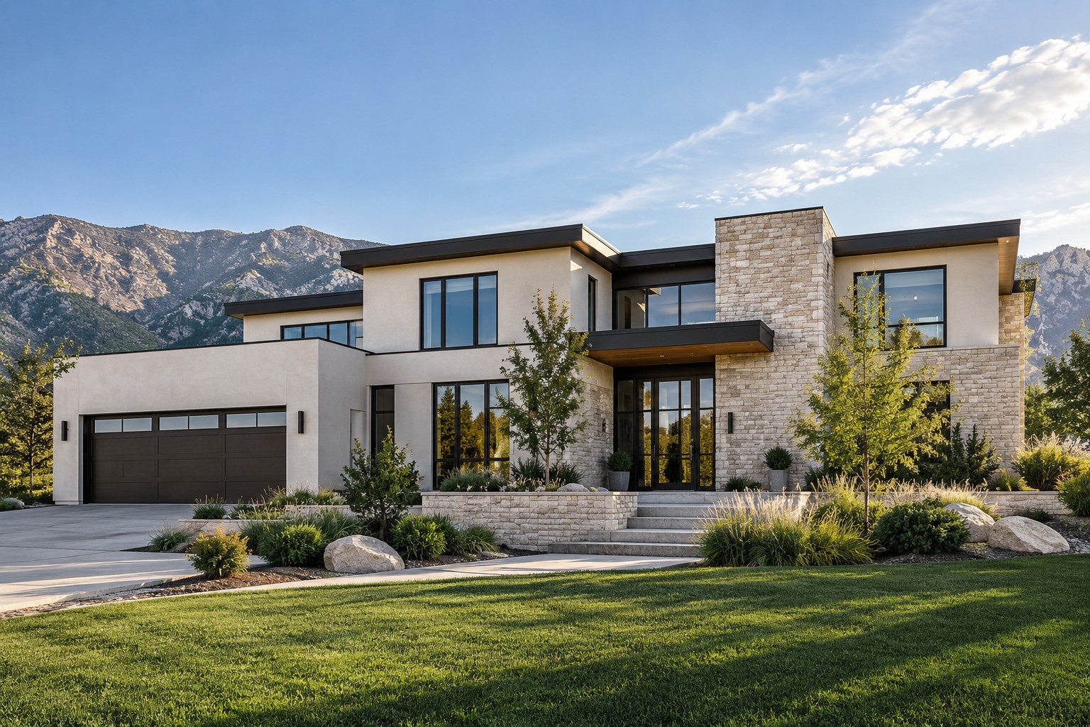 Conceptual stucco and stone architecture